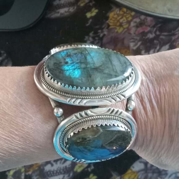 Labradorite Sterling Cuff Bracelet - Picture 1 of 3